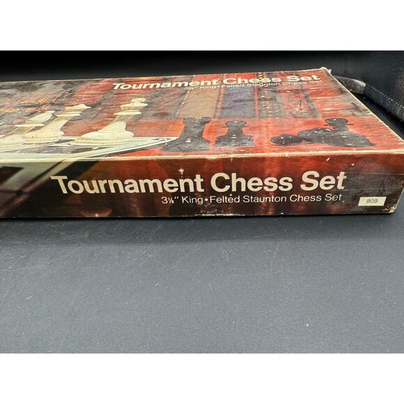 Vintage 1979 E.S. Lowe Tourn Chess Set 3 1/8 King Felted Staunton 809 - Picture 4 of 9